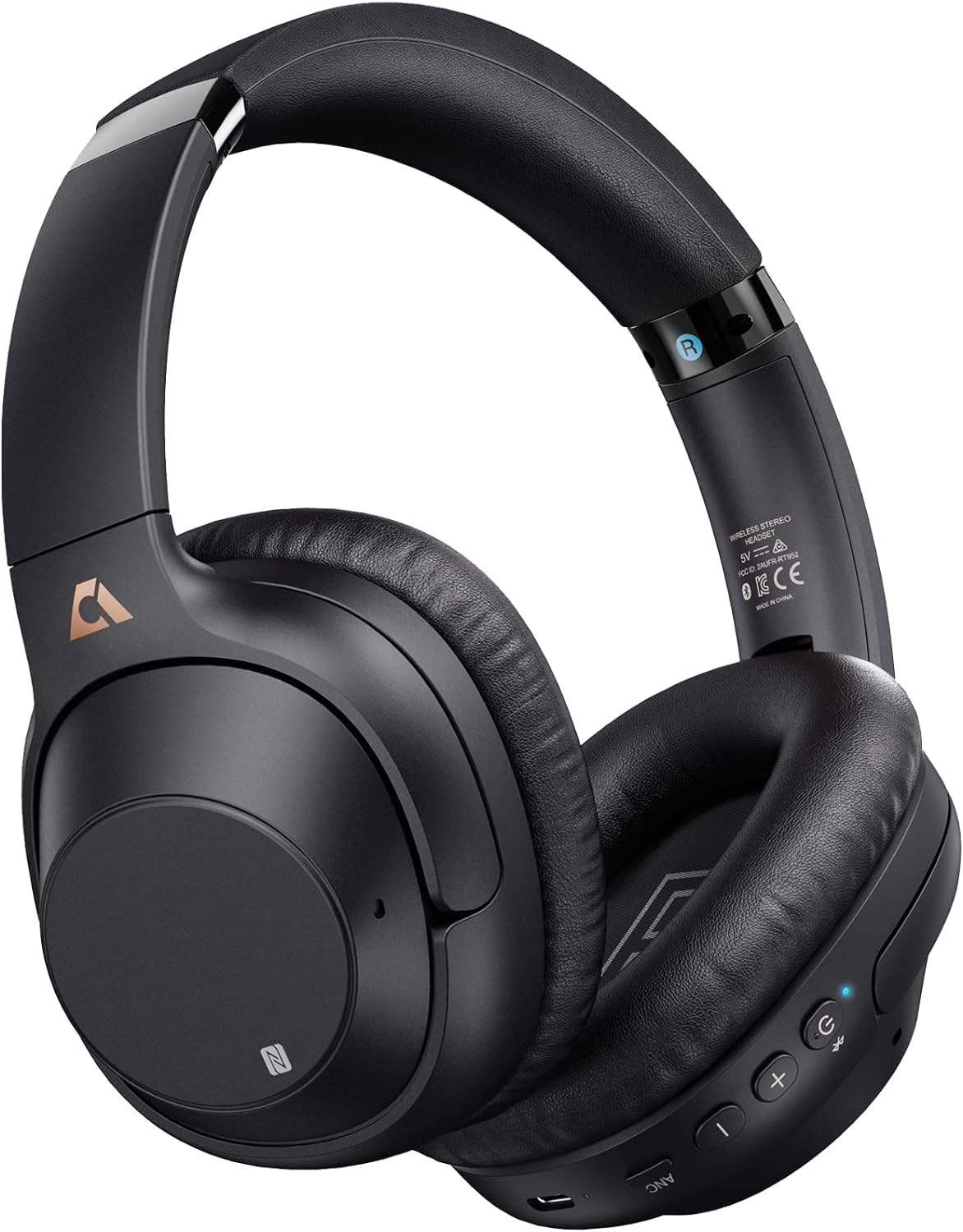 Ankbit Hybrid Active Noise Cancelling Headphones Over-Ear Headphones Wireless Bluetooth with Mic (Dark Black)