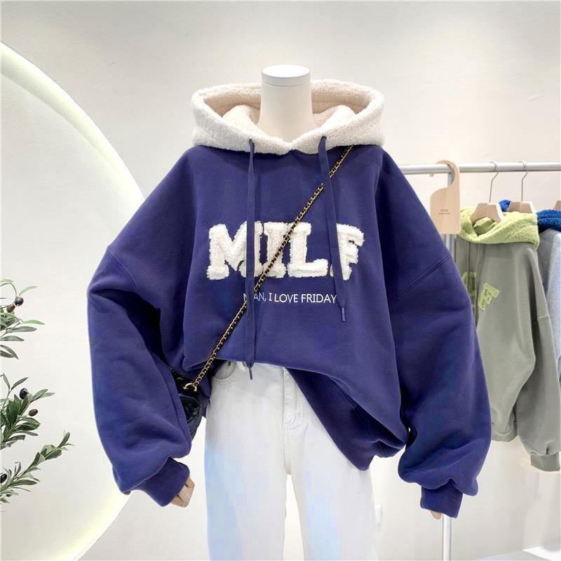 Women's Hooded Sweater with Stitching and Velvet Detail