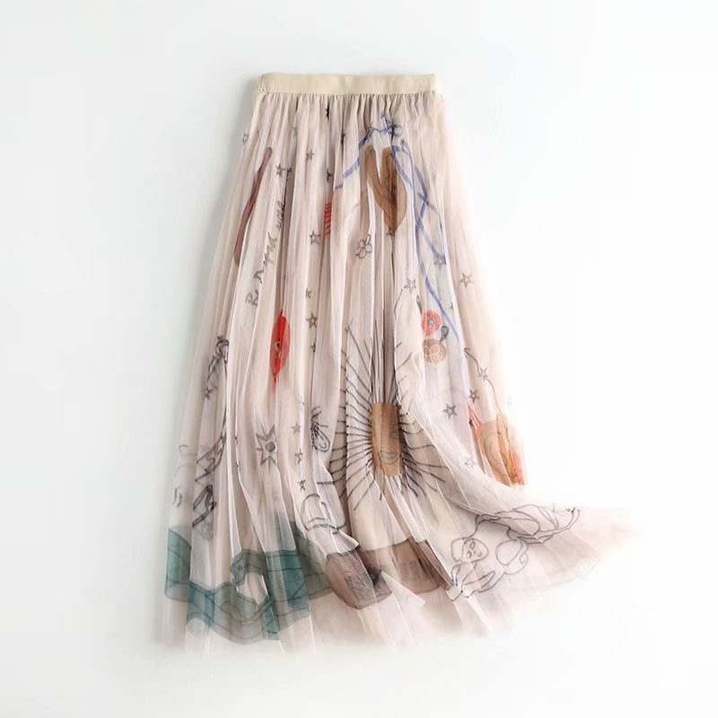 High Waist Slimming Printed Mesh Midi Skirt