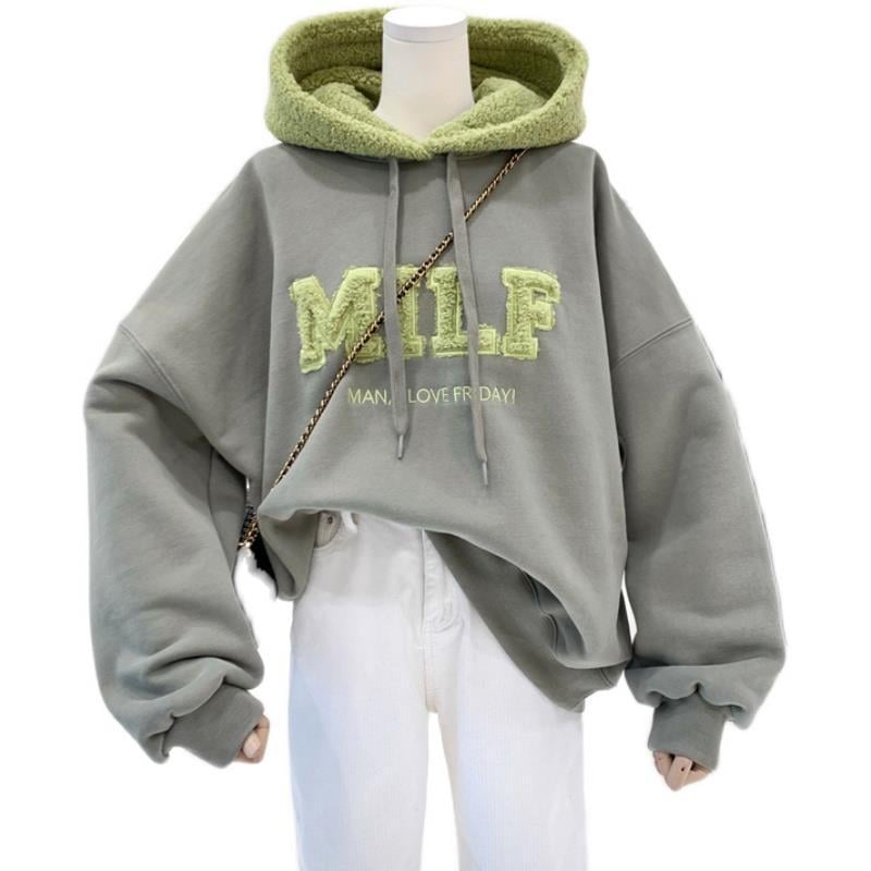 Women's Hooded Sweater with Stitching and Velvet Detail