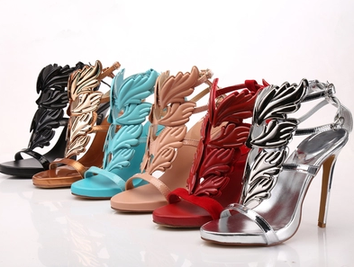Leaf Women's Shoes with Colorful Wing Design and Rhinestones