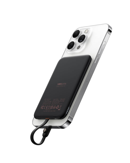VEEKTOMX 5000mAh Slim Portable Charger with Built-in Lighting Cable - Power Bank Travel Phone Charger - External Battery Pack Compatible with AirPods/iPhone 14/13/12/11 Pro- Black