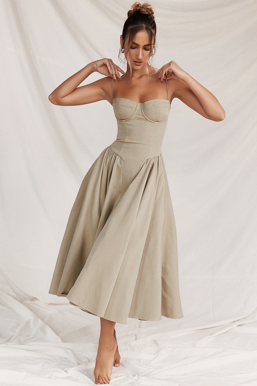 Summer Amazon French Vintage Long Dress with Straps