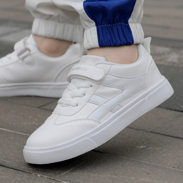 Campus Waterproof White Leather Sneakers for Kids