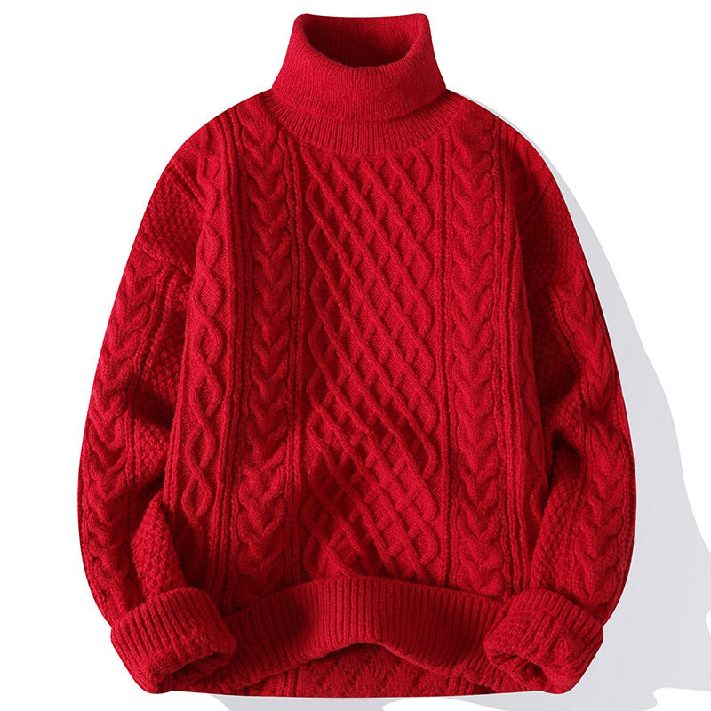 Vintage Jacquard Thick Turtleneck Sweater for Men