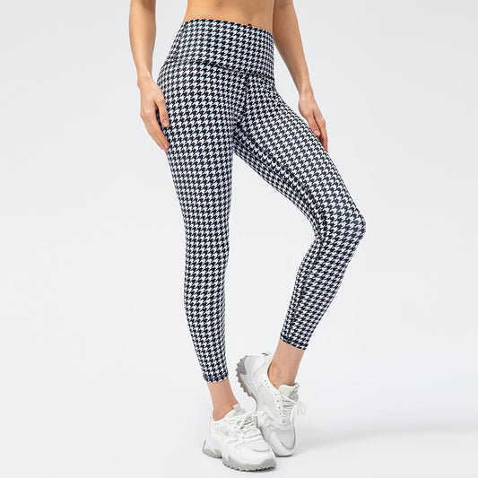 High Waist Houndstooth Yoga Pants for Women