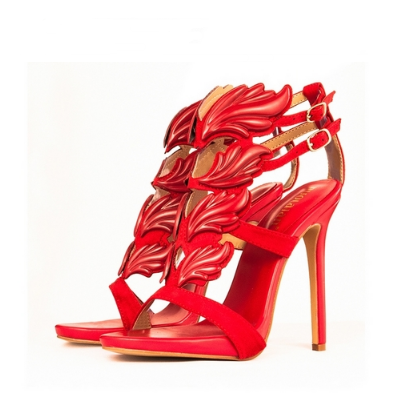 Leaf Women's Shoes with Colorful Wing Design and Rhinestones