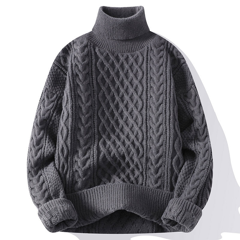 Vintage Jacquard Thick Turtleneck Sweater for Men