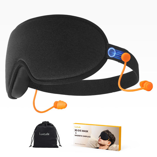 Luxtude Sleep Eye Mask with Magnetic Earplugs for Sleeping 3D Sleep Mask Blackout Zero Eye Pressure 100% Light Blocking Sleeping Mask for Women Men Night Blindfold Eye Cover for Travel