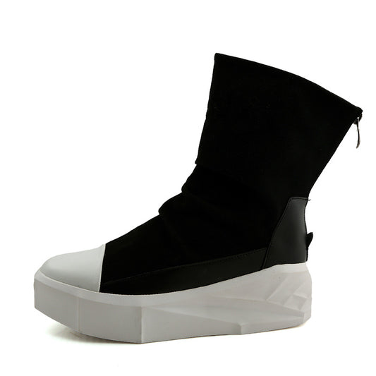 High-Waist Zipper Canvas Platform Boots