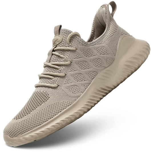 Mevlzz Mens Running Shoes Slip on Tennis Walking Sneakers Casual Mesh Breathable Lightweight Work Sport Shoes Khaki