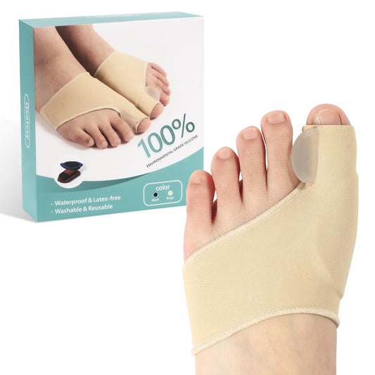 Qxotvzy Bunion Corrector Relief Sleeve 2 Pairs Gel Bunion Corrector for Men & WomenBunion Corrector SocksComfortable & Breathable for Day/Night Support (Black+Skin)