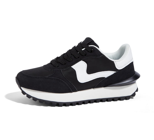 LUCKY STEP Womens Platform Fashion Sneakers Tennis Retro Walking Casual Trainers Stylish Durable Deluxe Skate Running Shoes(Black7)
