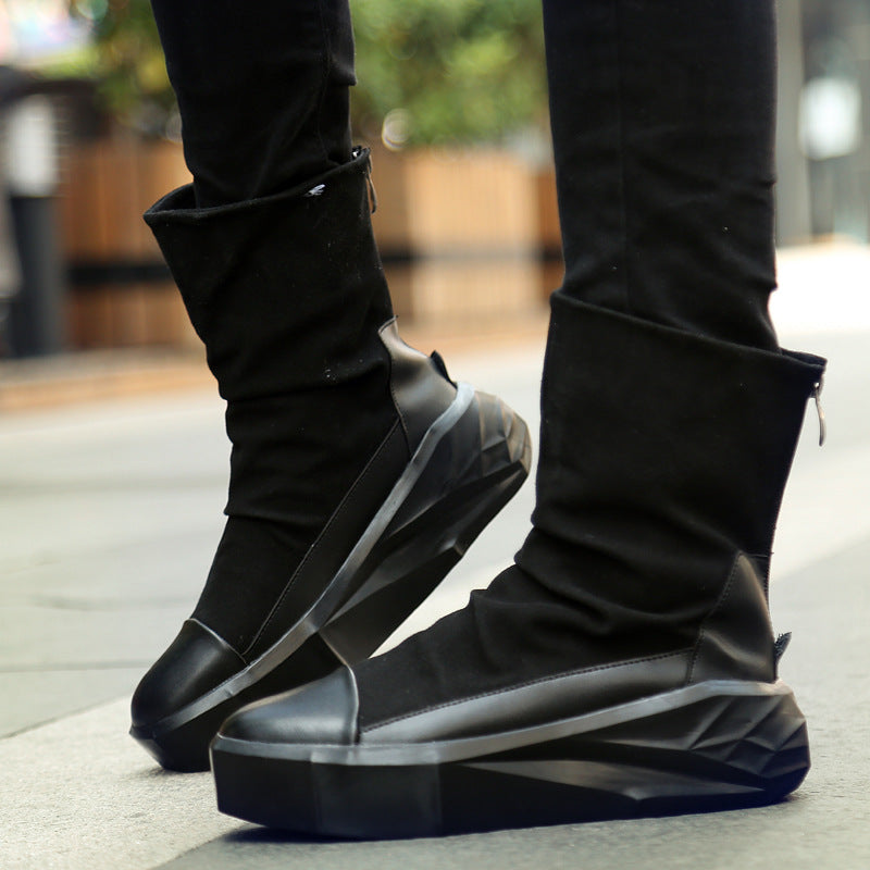 High-Waist Zipper Canvas Platform Boots