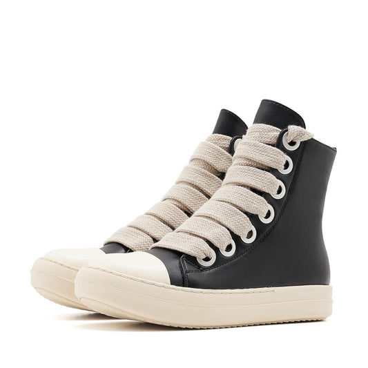 ATBELL High Top Sneakers for Women Jumbo Lace-up Fashion Platform Sneaker Comfort Thick Soles Trainers with Zipper Walking Casual Unisex Shoes Black Size 6