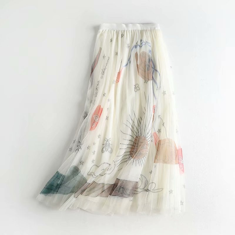 High Waist Slimming Printed Mesh Midi Skirt