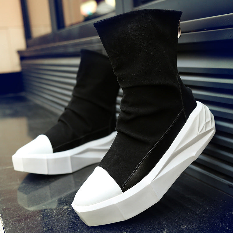 High-Waist Zipper Canvas Platform Boots
