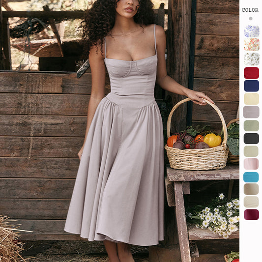 Summer Amazon French Vintage Long Dress with Straps