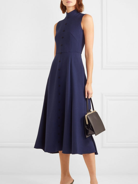 Elegant Women's Solid Color Sleeveless Dress with Collar